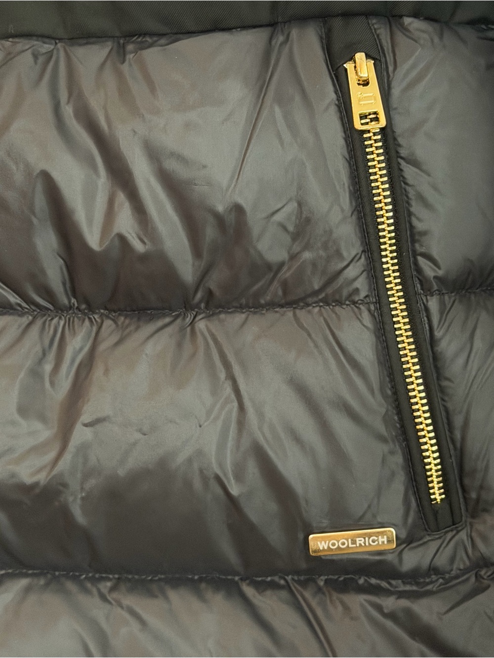 Woolrich Luxe Black Down Puffer Jacket Gold Zip Funnel Neck Duck Down Coat | M - Picture 5 of 9